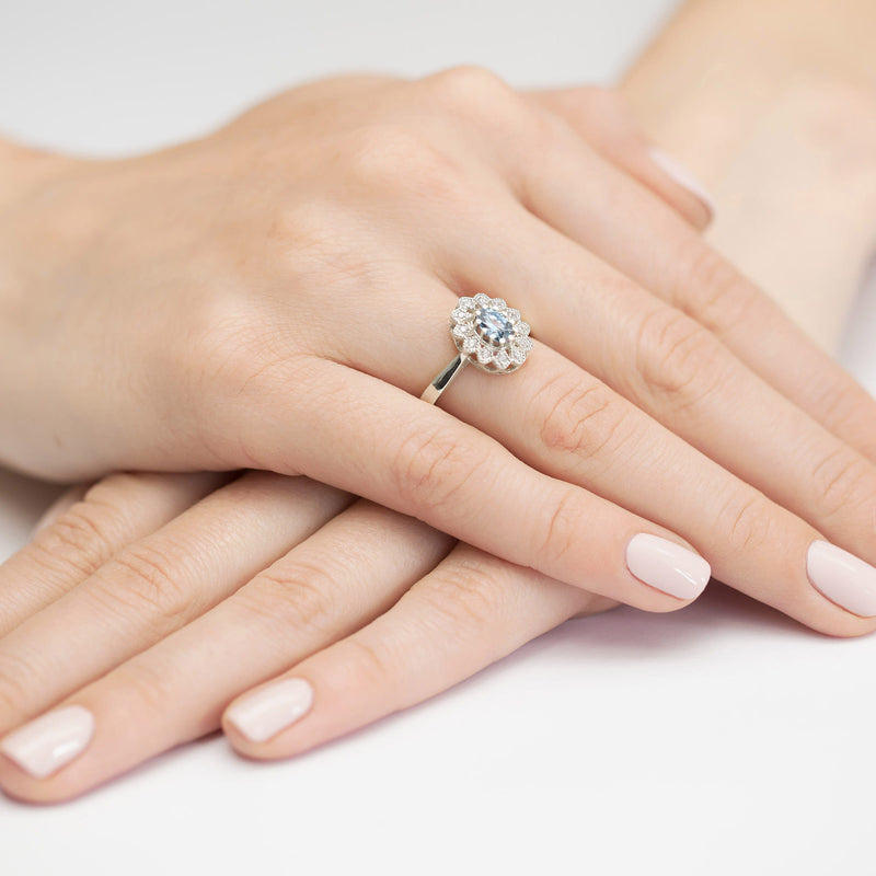 Inel Aur 9K cu Diamante Albastre de Laborator 0.60 ct, imaginea 8 din 8