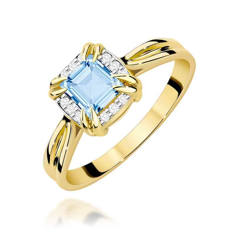 Inel Aur 9K cu Diamante Albastre de Laborator 0.56 ct — Aur galben