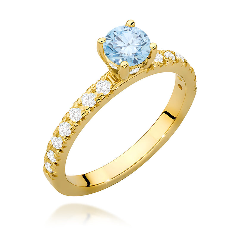 Inel Aur 9K cu Diamante Albastre de Laborator 0.74 ct — Aur galben