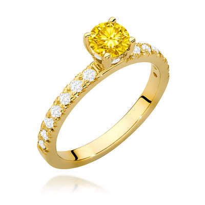 Inel Aur 9K cu Diamante Galbene de Laborator 0.74 ct