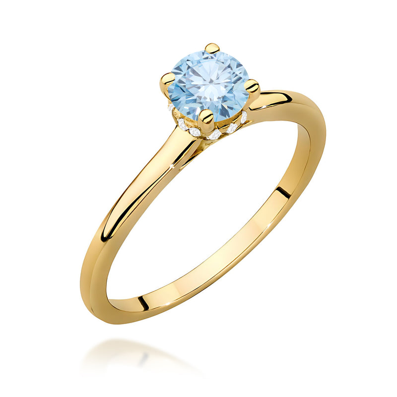 Inel Aur 9K cu Diamante Albastre de Laborator 0.56 ct — Aur galben