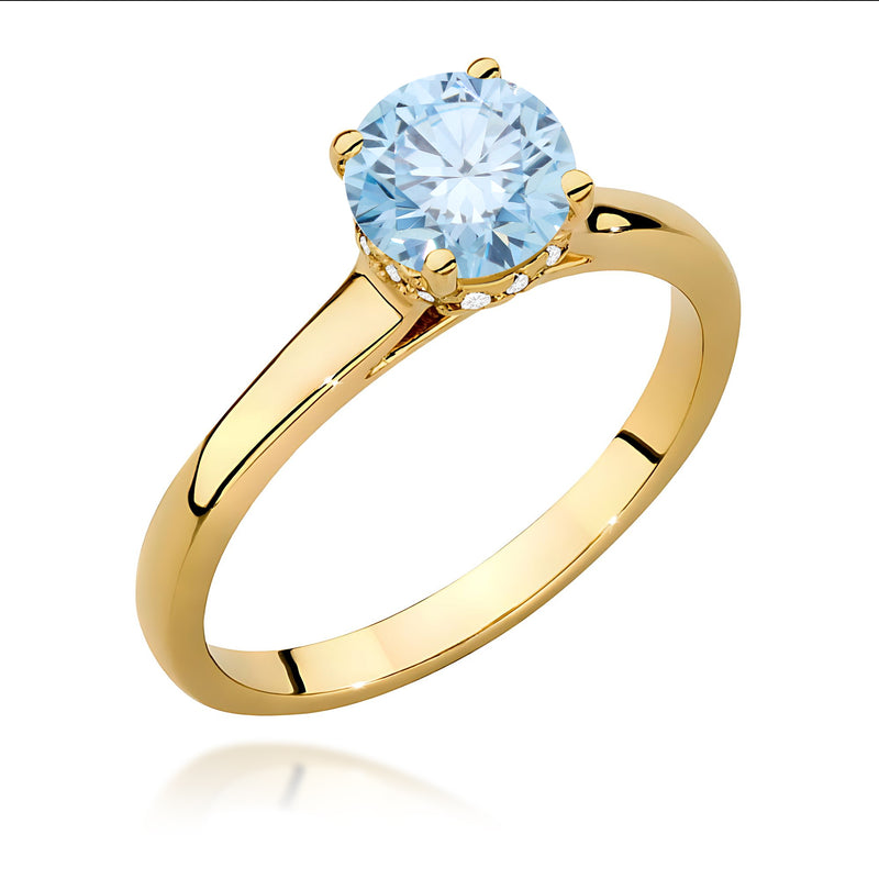 Inel Aur 9K cu Diamante Albastre de Laborator 1.07 ct — Aur galben