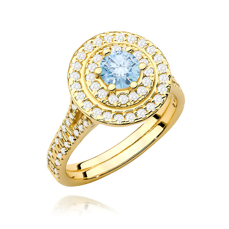Inel Aur 9K cu Diamante Albastre de Laborator 1.11 ct — Aur galben