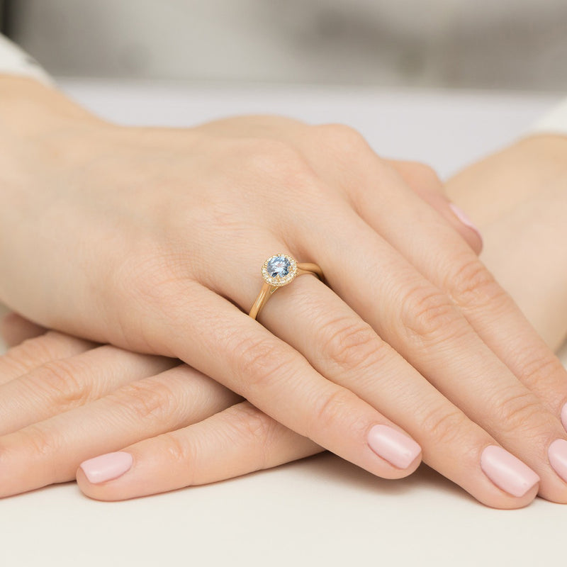 Inel Aur 9K cu Diamante Albastre de Laborator 0.62 ct, imaginea 4 din 8