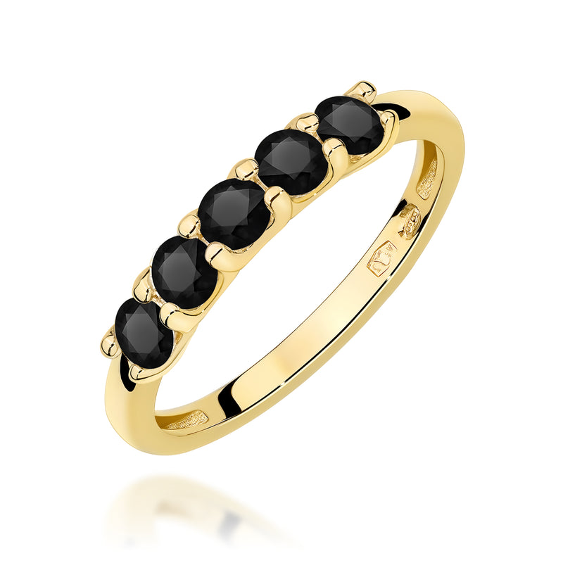 Inel Aur 14K cu Diamante Naturale Negre 0.60 ct — Aur galben