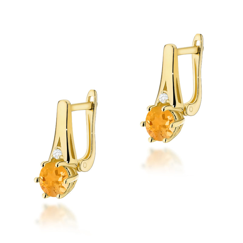 Cercei Aur 14K cu Citrin 0.50 ct si Diamante Naturale 0.03 ct — Aur galben
