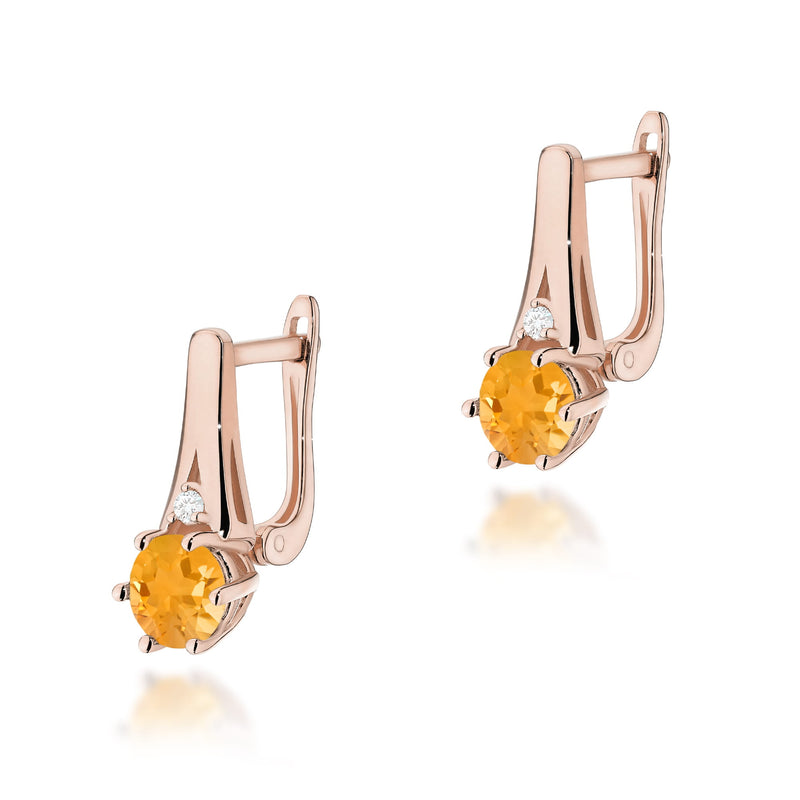 Cercei Aur 14K cu Citrin 0.50 ct si Diamante Naturale 0.03 ct, imaginea 3 din 6