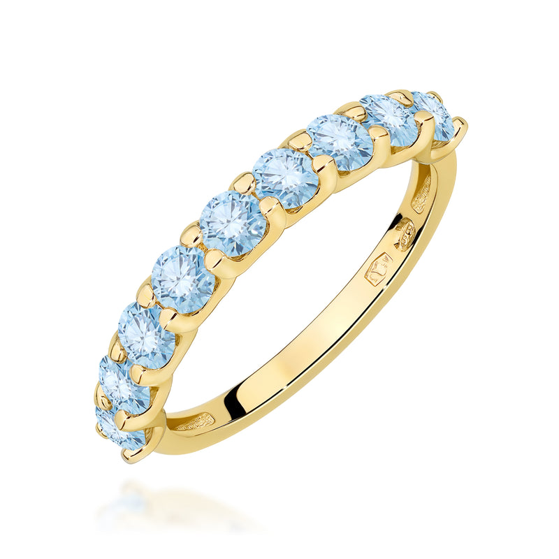 Inel Aur 14K cu Diamante Albastre de Laborator 0.90 ct — Aur galben