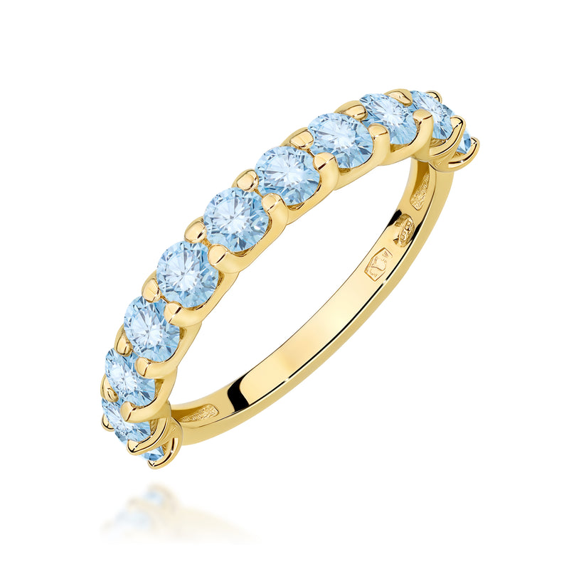 Inel Aur 14K cu Diamante Albastre de Laborator 1.10 ct — Aur galben